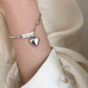 Bracelet Et Bracelet De Cheville À Pendentif Cœur Lucky Girl Chaîne À Maillons Ovales Asymétriques En Cuivre Argenté