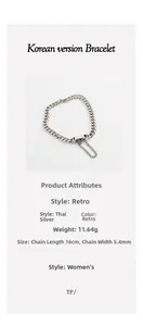 Detailed view of S925 sterling silver chain bracelet with 5.4mm width and retro finish