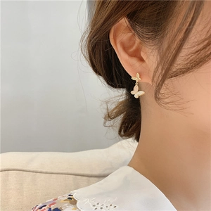 Double Butterfly Drop Earrings Gold Plated With 925 Sterling Silver Earring Post White Shell Zircon Dainty For Women
