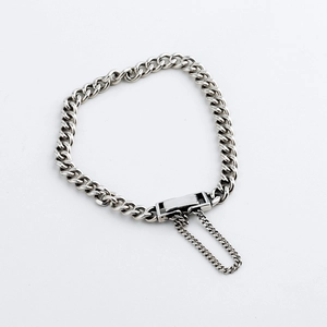 Vintage S925 sterling silver chunky curb chain bracelet with tassel and safety clasp