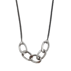 Collana in argento sterling 925 con maglie ovali geometriche e design industriale retrò