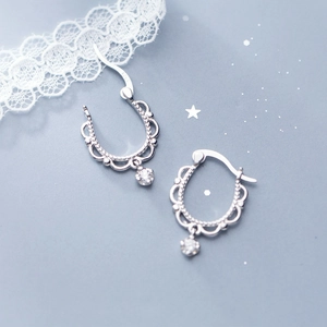 S925 sterling silver lace hoop earrings with brilliant round cut cubic zirconia drops