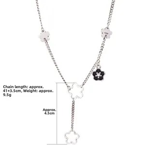 Detail showing S925 silver Y-necklace dimensions, chain length 41+3.5cm and floral elements