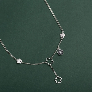 Plum Blossom Flower Pendant Necklace Vintage Copper Black Enamel Zircon Inlay Hollow Floral Elegant Jewelry For Women