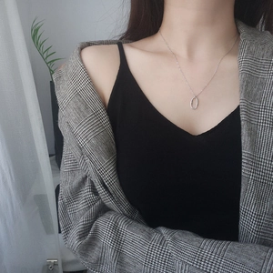 Minimalist S925 silver necklace with irregular organic oval pendant on fine chain
