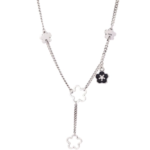 S925 sterling silver necklace featuring vintage flower charms and black enamel details