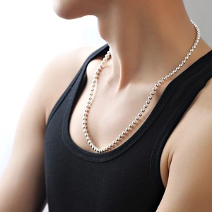 925 Sterling Silver Bead Chain Necklace Polished Hip Hop Style Minimalist Jewelry Accessory For Men And Women