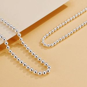 Minimalist 925 sterling silver bead necklace with high polished mirror finish for unisex
