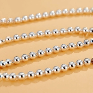 Polished 925 sterling silver ball bead necklace for men and women in minimalist style