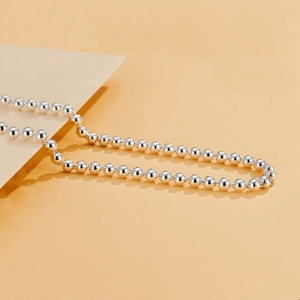 Polished 925 sterling silver bead necklace with high-shine finish in minimalist design