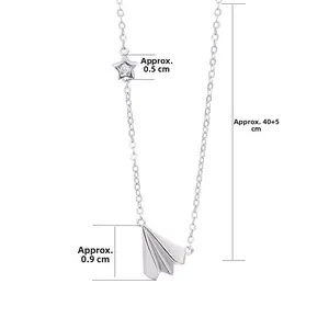 S925 sterling silver airplane necklace with star pendant and adjustable chain details