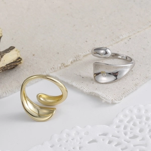 Bagues ouvertes en argent sterling S925 doré et argenté avec un design fluide de gouttes d'eau