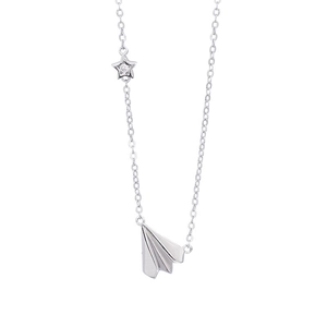 Minimalist S925 silver paper plane necklace with a small star pendant on a delicate chain