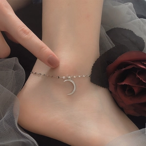 Minimalist Moon Pendant Anklet Women Copper Cubic Zirconia Sequin Chain With Star Charm Elegant Aesthetic Foot Jewelry