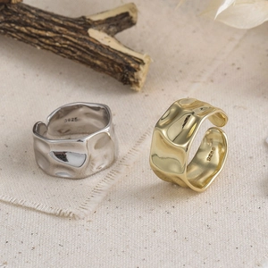 S925 sterling silver open rings with irregular hammered texture in gold and silver