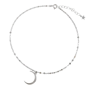 Minimalist S925 sterling silver moon anklet with cubic zirconia and star charm