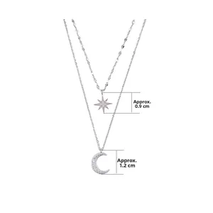 Detail of 925 silver double necklace with sparkling star and moon pendants and measurements