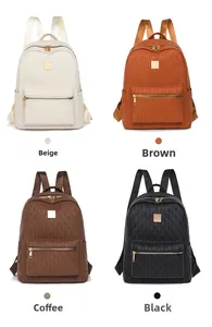 Detailed grid showing faux leather backpacks in beige, brown, coffee and black colors