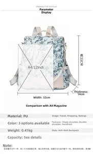 Dimensions détaillées du sac à dos en PU résistant à l'eau avec guide de taille
