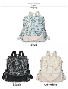 Comparaison détaillée de sacs à dos à imprimé floral en bleu, noir et beige clair
