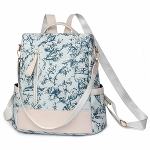 Sac à Dos Femme Mode Toile De Jouy Vintage Floral Cuir PU Grande Capacité Antivol Décontracté Épaule Voyage