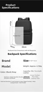 Detailed view of the laptop backpack dimensions 45x30x16cm and internal compartment layout