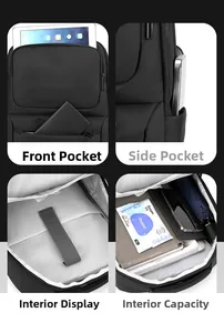 Detail of laptop backpack showing padded laptop compartment and multi-layer storage