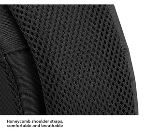 Detail of honeycomb mesh shoulder straps showing breathable padded comfort material