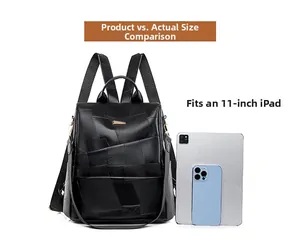 Detailed comparison of the black fashion backpack with an 11-inch iPad for capacity display