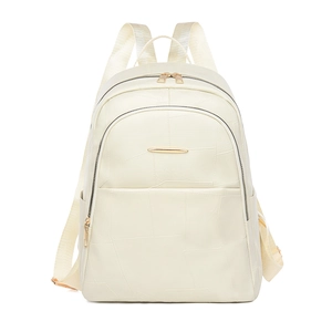 Creamy white PU leather backpack featuring stylish irregular patchwork and gold hardware