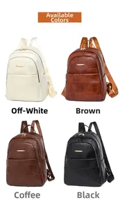 Detail view of the four colors: off-white, brown, coffee, and black for the PU leather backpack