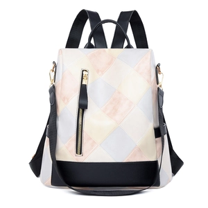 Women Fashion Backpack PU Leather Anti-theft Waterproof Large Capacity Patchwork Diamond Lattice Vintage Travel Daypack