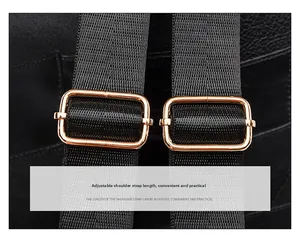 Detail view of adjustable nylon shoulder straps with gold metal buckles on a PU leather bag