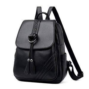 Litchi pattern leather backpack for women with stylish tassel and metal ring detail