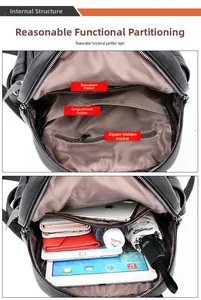Detail view of large capacity backpack interior featuring multiple storage compartments