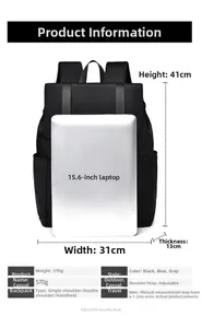 Detailed technical drawing showing dimensions and features of this waterproof laptop backpack