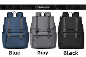 Minimalist waterproof backpacks shown in blue, grey, and black color options
