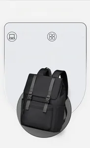 Detail of waterproof business backpack showing buckle closure and functional compartments