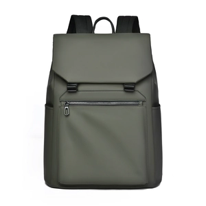Army green waterproof business backpack with matte texture and secure buckle closure