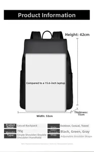 Detailed size specifications of the waterproof 15.6 inch laptop business backpack