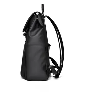 Side view of waterproof laptop backpack featuring side pocket and padded straps