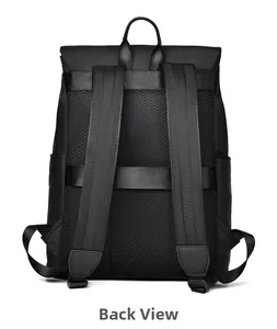 Back view of waterproof backpack with breathable mesh padding and luggage strap