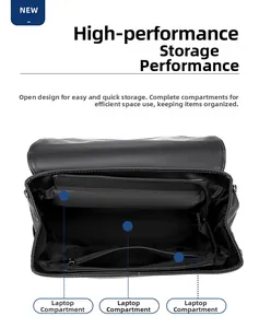 Vue intérieure du sac à dos noir pour ordinateur avec compartiments de rangement multiples