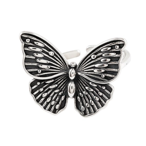 Vintage 925 sterling silver butterfly open ring with detailed oxidized antique finish