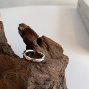 Irregular textured S925 sterling silver open ring with unique lava water ripple design