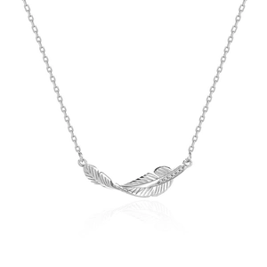 Elegant S925 sterling silver necklace featuring double feather pendants with micro-pave crystals