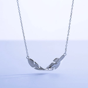 Feather Pendant Necklace Copper With Zircon Silver Plated O-Chain Elegant Minimalist Jewelry For Women