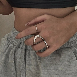 Unregelmäßige Geometrische Doppelfingerringe Für Damen Versilbertes Kupfer Minimalistischer Ins Stil Verstellbarer Ring