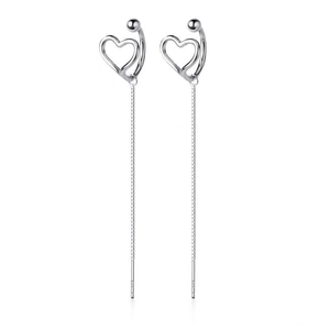 S925 Sterling silver heart ear cuffs with long hanging chains for women fashion jewelry