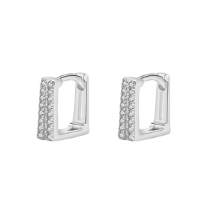 Elegant S925 sterling silver square hoop earrings with micro-pave cubic zirconia crystals